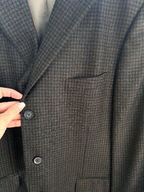 Loro Piana Nordstrom Cashmere 3 Button 3 Pocket Checked Black Brown Blazer 44L